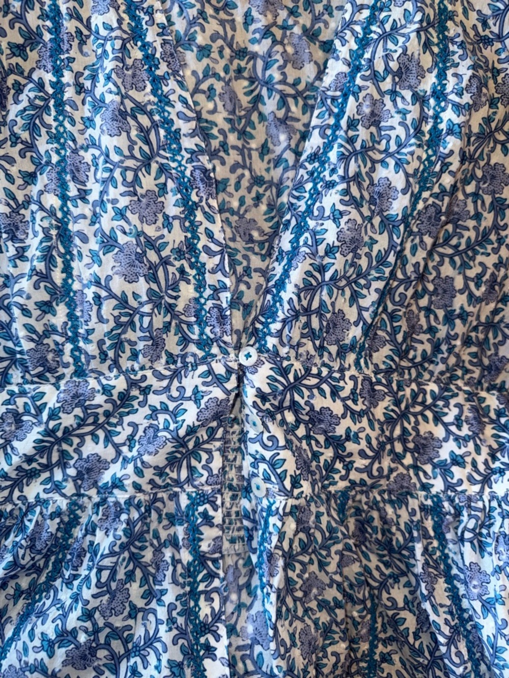 Poupette St. Barth Blue Floral Puff-Sleeve Midi Dress - Picture 3 of 5